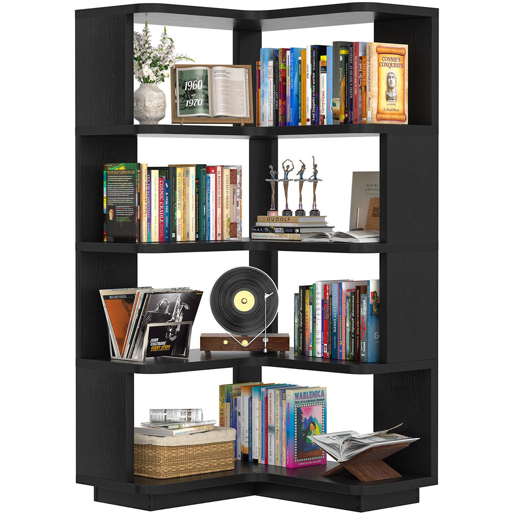 Corner Book Shelf - 5-Shelf L Shaped Corner Bookshelf with Baffle