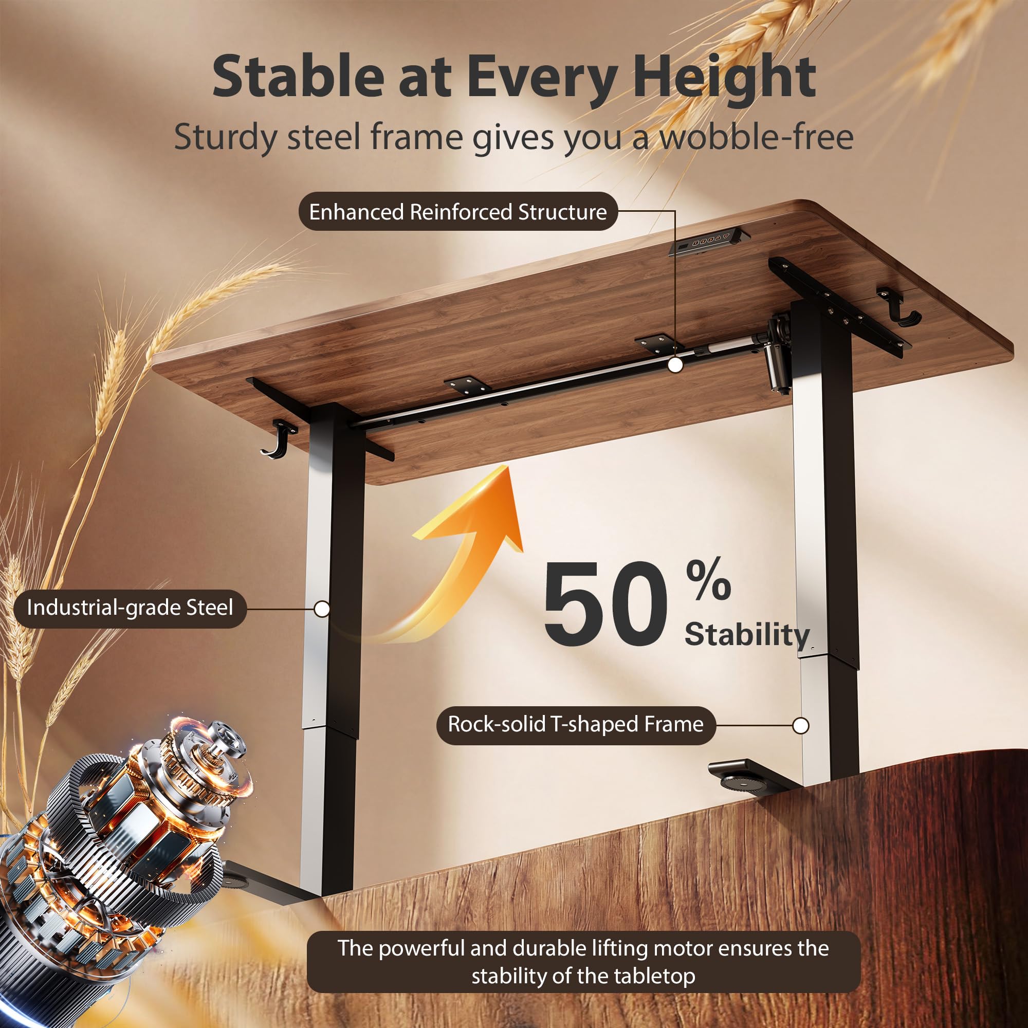 Standing Desk, 55x24 Inches Sit Stand Home Office Desk, Electric Stand up Desk, Adjustable Desk with Splice Board, Black Frame/Black Walnut Top