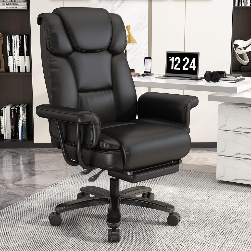 160 Reclining Office Chair with Footrest, Big & Tall Desk Chair, Black
