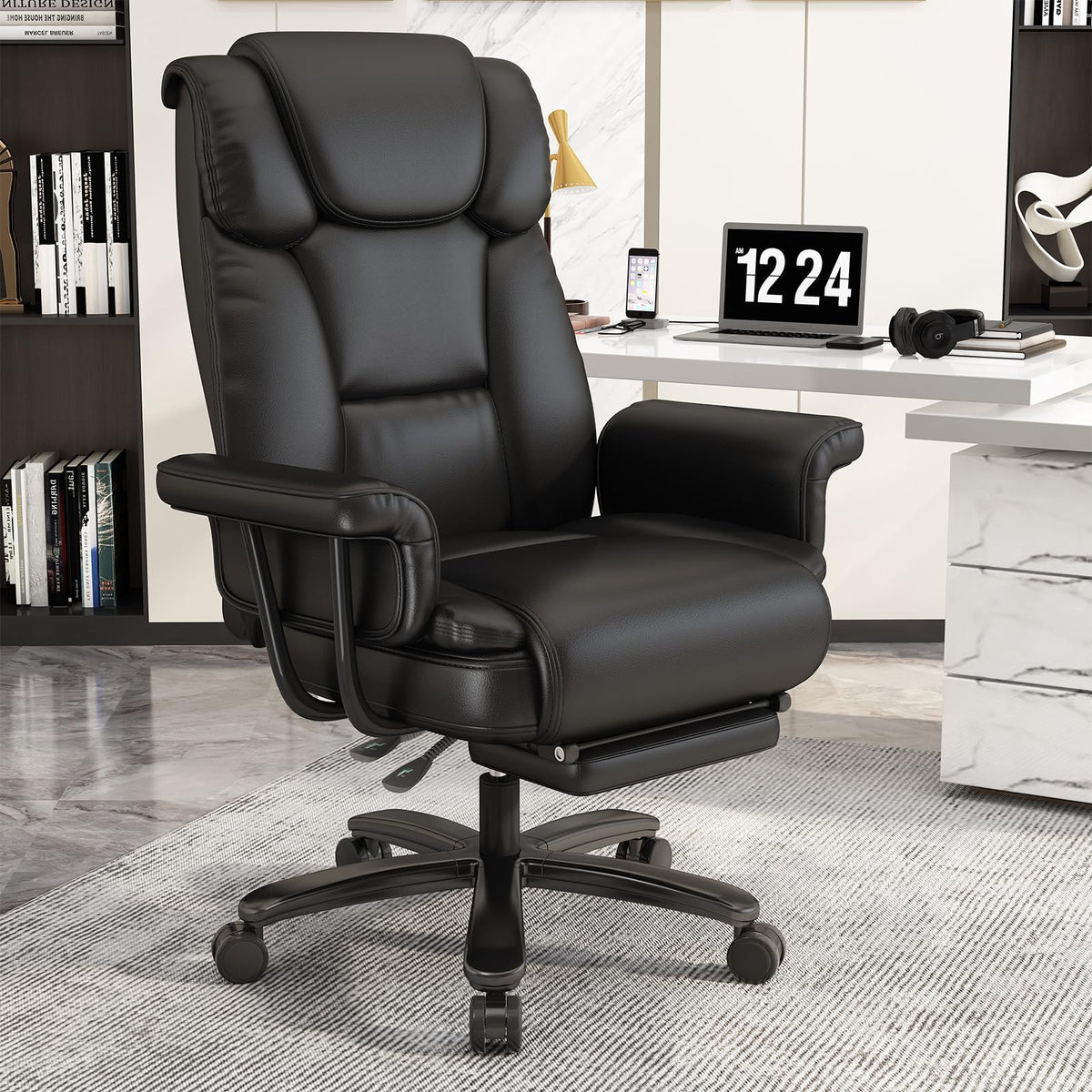 160 Reclining Office Chair with Footrest, Big & Tall Desk Chair, Black
