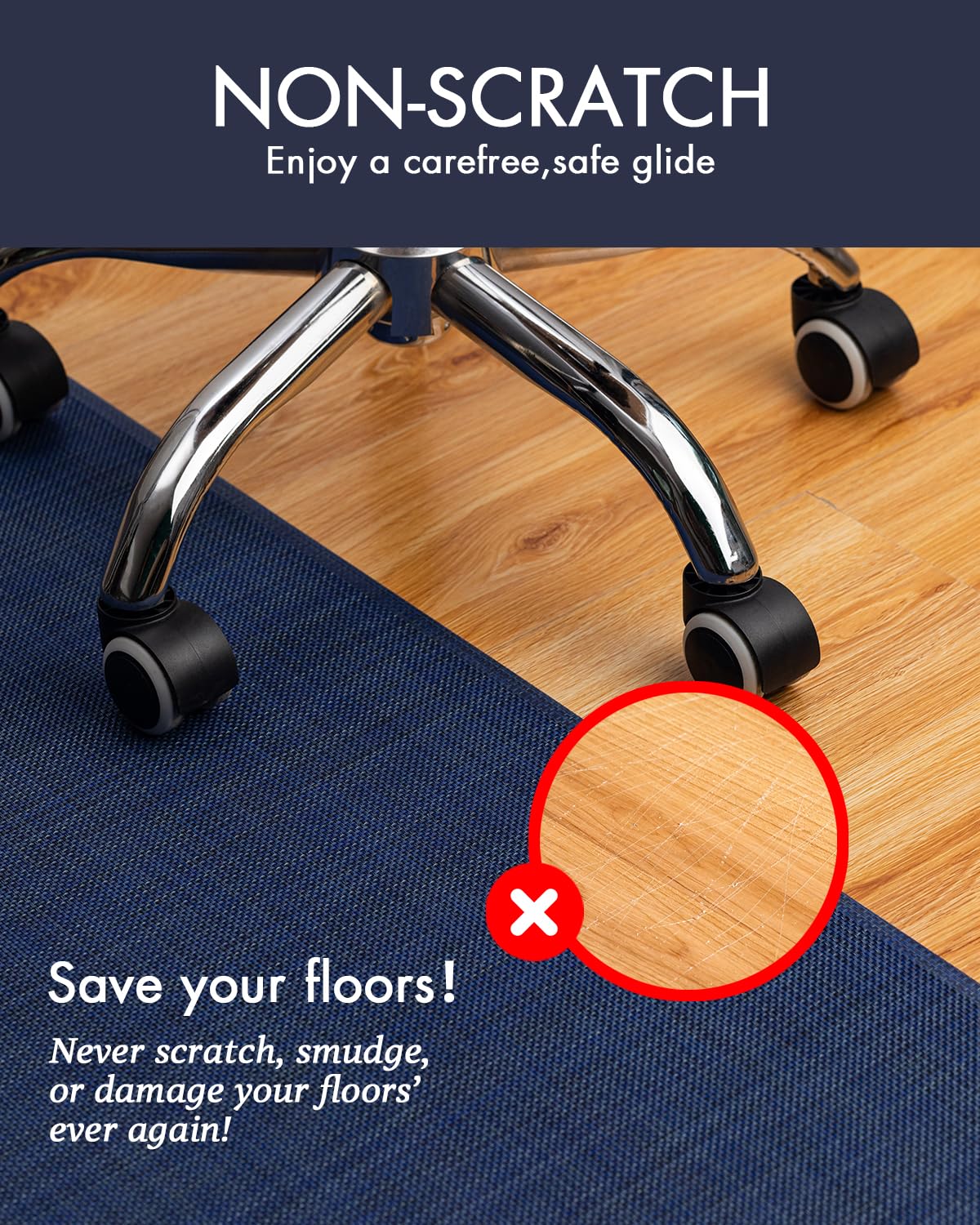 Office Chair Mat for Hardwood Floor Under Desk Computer Rolling Chair Mat for Wood/Tile Floor Non-Slip Heavy Duty Desk Rug PVC Plastic Hard Floor Protector 36" x 48"(Indigo)