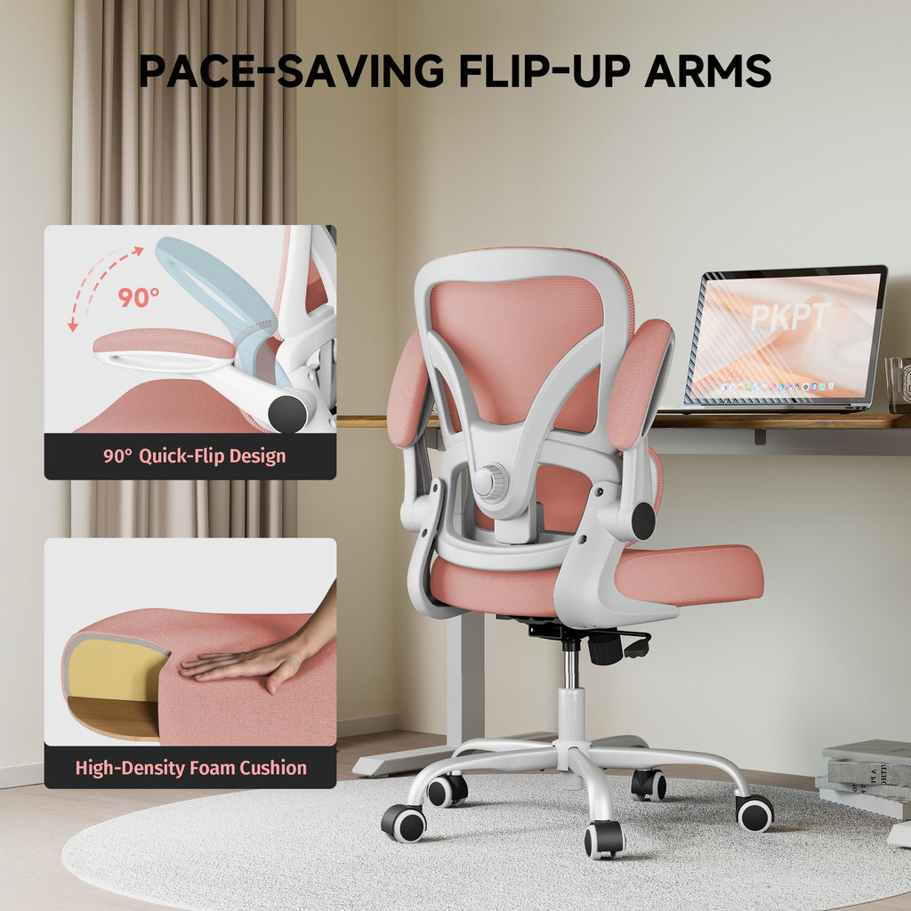Mesh Office Chair, 330LBS Ergonomic Desk Chair with Adjustable Lumbar Support, Executive Computer Chairs for Home Office, Pink