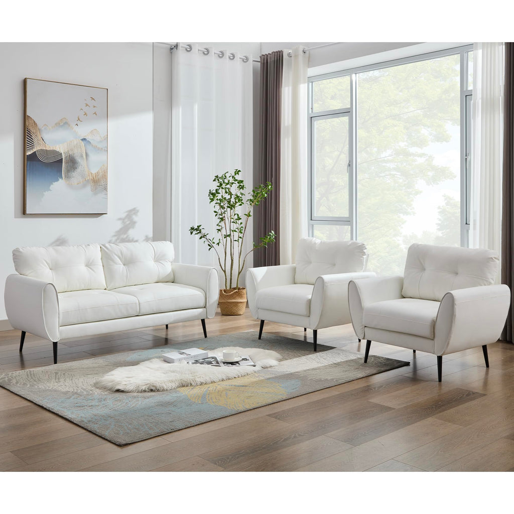 Sofa Couch 61" Small Loveseat Couches for Living Room Leather Couch Mid Century Modern Tufted Mini Sofa Comfy Office 2 Seat Settee Love Seat for Small Spaces Bedroom (3, White)