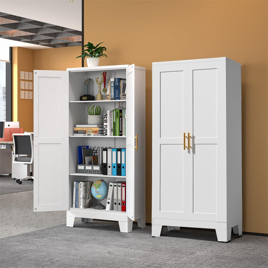 White Metal Storage Cabinet, 61" Kitchen Pantry Cabinets for Office