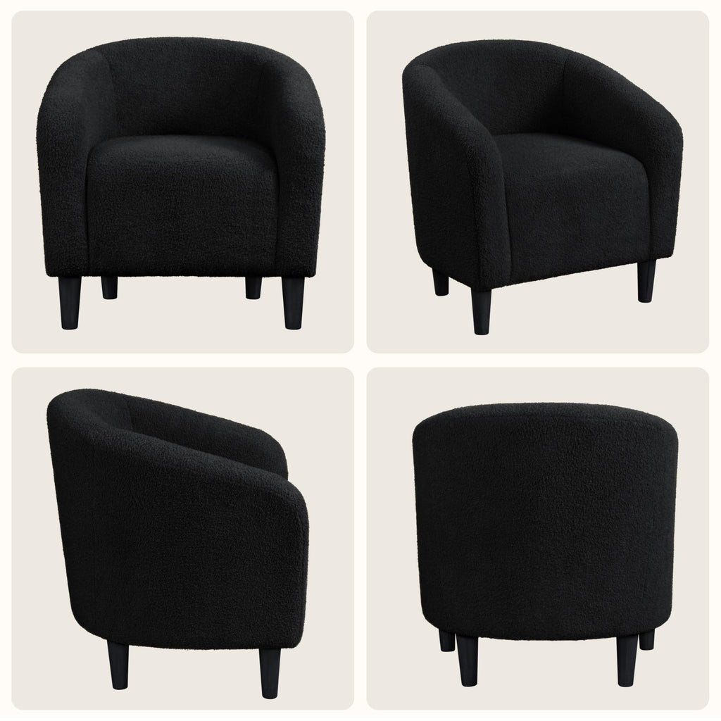 Accent Barrel Chair, Boucle Fabric Club Chair, Furry Sherpa Elegant Armchair with Cozy Soft Padded, Suitable for Living Room Bedroom Reception Office, Black