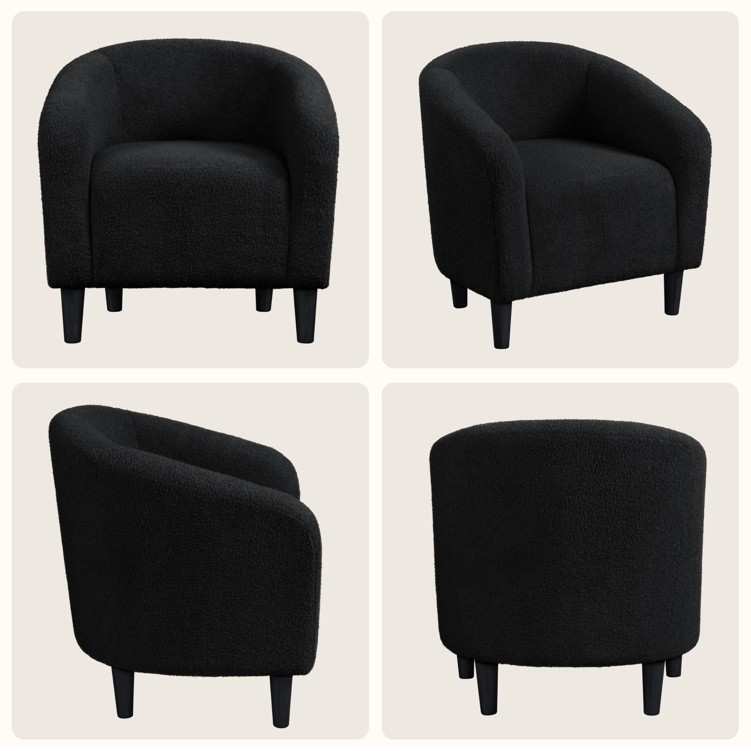 Accent Barrel Chair, Boucle Fabric Club Chair, Furry Sherpa Elegant Armchair with Cozy Soft Padded, Suitable for Living Room Bedroom Reception Office, Black