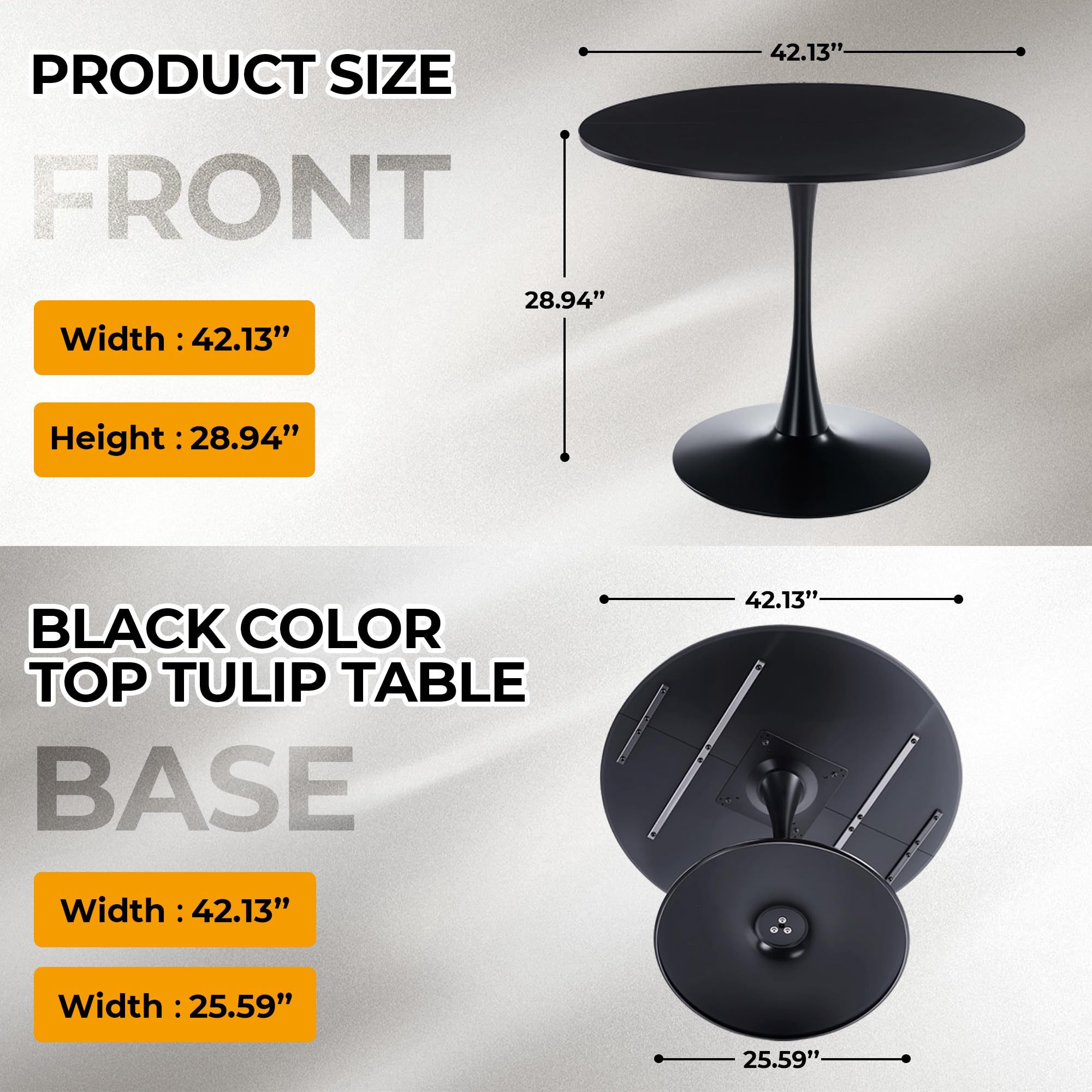 Sybrioka 42" Tulip Table for 4-6 Persons Modern Round Dining Room Table, Mid-Century Modern Black Small Kitchen Table with MDF Wooden Top, Leisure Coffee Table for Living Room, Dining Room, Office