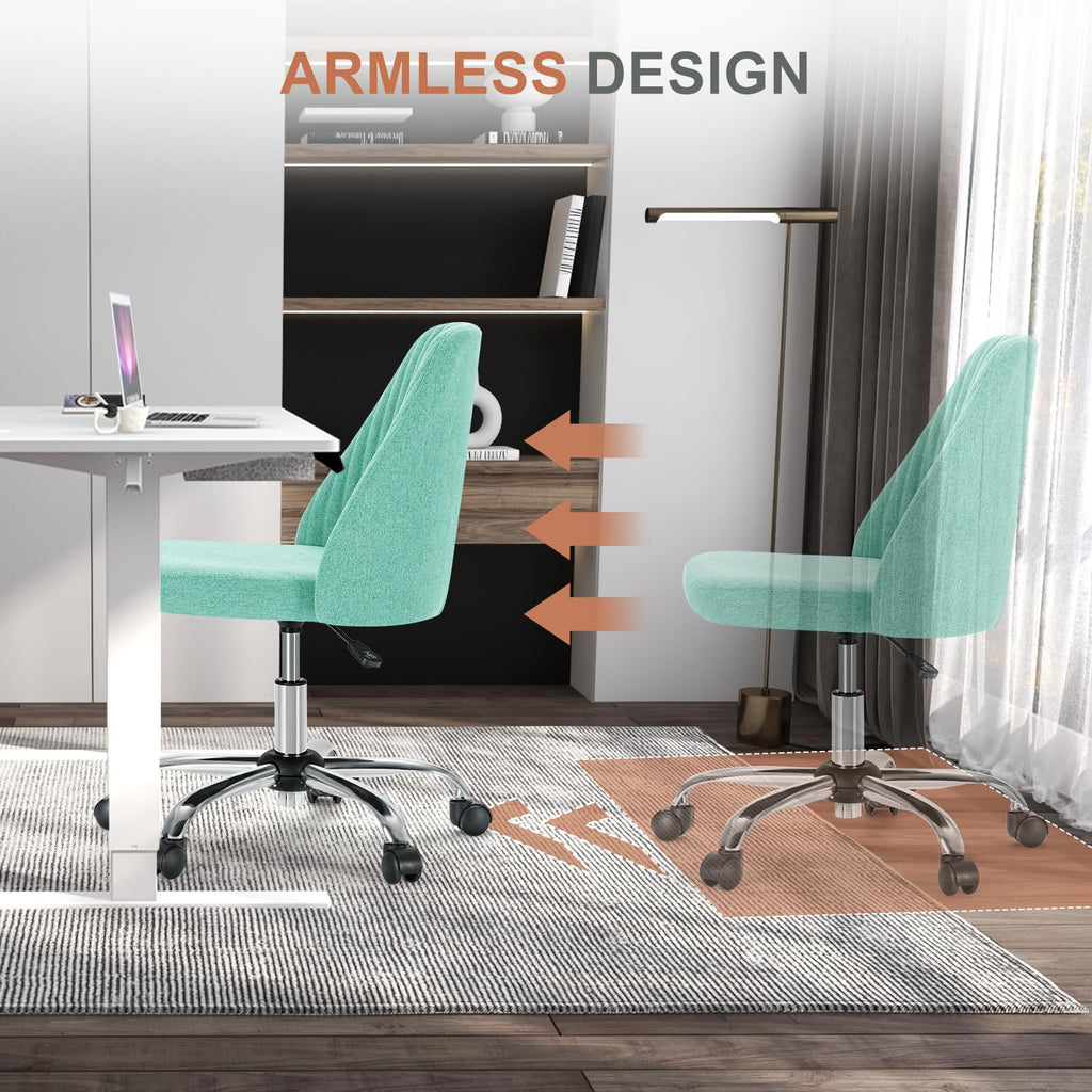 Office Chair, Comfy Desk Chair Rolling Vanity Swivel Task Chairs with Wheels, Wide Seating Armless Height Adjustable Computer Chairs for Home,Bedroom,Student,Adults, Green