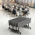 55″ Flip Top Training Table with Lockable Wheels, Mobile Nesting Folding Conference Table, Space Saving Seminar Desk for Classroom, Office, Library (10, Gray, 55"×20"×30")