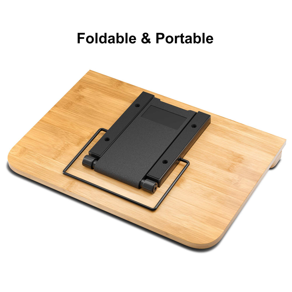 Bamboo Book Stand, Large Book Holder with 6 Adjustable Height, Foldable Cookbook Stand Desktop Document Holder for Kitchen & Office (13.4 x 9.3 Inch)