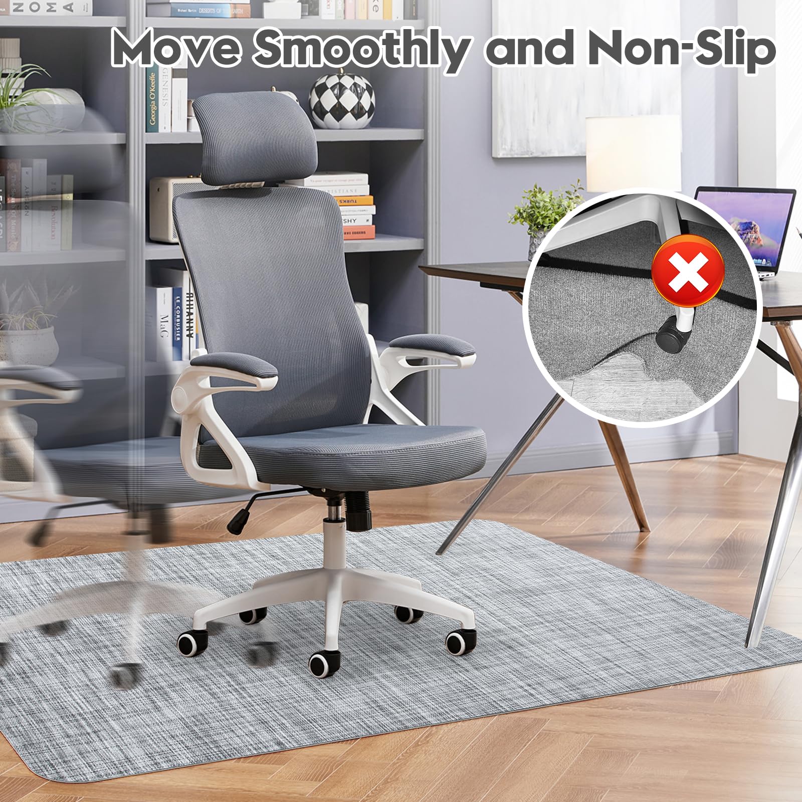 Office Chair Mat for Hardwood & Tile Floor,Computer Gaming Chair Mat for Rolling Chairs Non-Curve, Anti-Slip, Heavy Duty Floor Protector for Home Office,Grey (36" x 48")