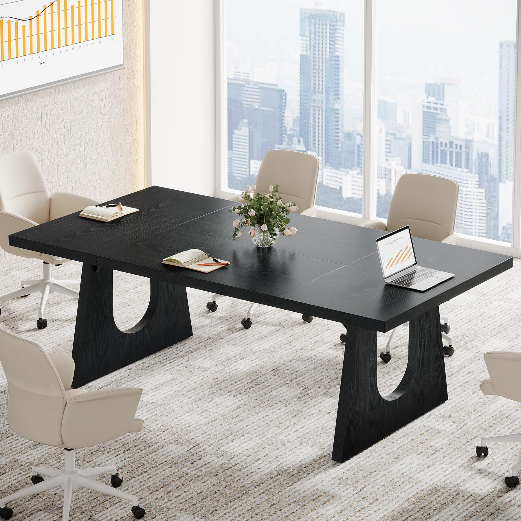 70.86" Rectangular Conference Table for 6-8 (Black)