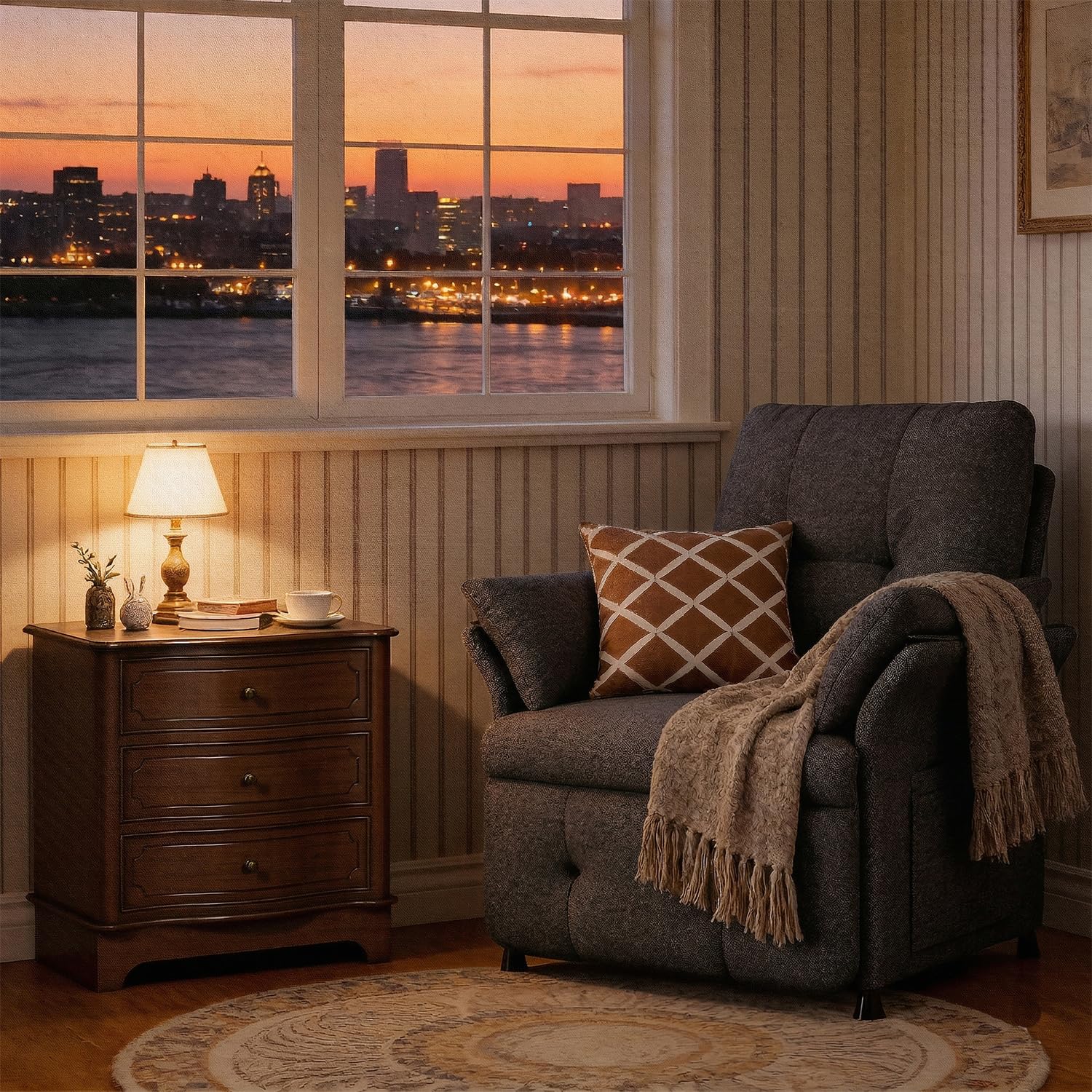 Power Recliner Chair for Adults with Heat & Massage - Linen Electric Reclining Sofa with Remote Control, 3 Side Pockets, 180° Lay Sleeper for Home Theater Living Room, Dark Grey