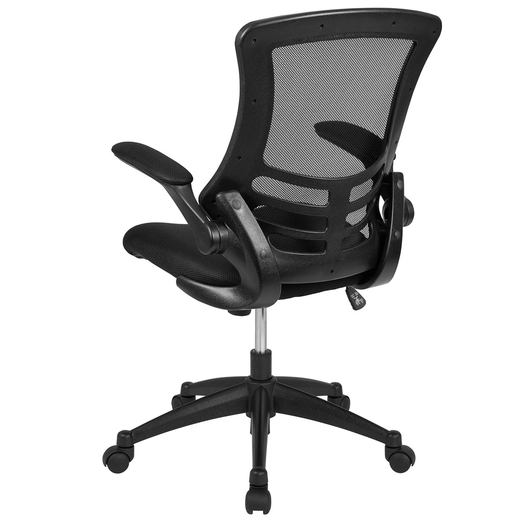 Set of 8 Mid-Back Swivel Ergonomic Task Office Chairs with Flip-Up Arms, Black Mesh