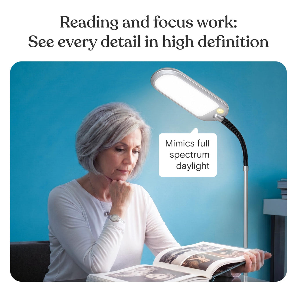 Litespan Slim LED Floor Reading Lamp with Adjustable Gooseneck for Living Rooms & Offices, Dimmable Standing Lamp for Bedroom - Silver