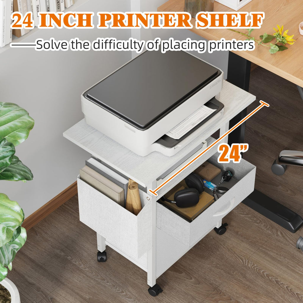 2 Drawer File Cabinet 24''W, Mobile Filing Cabinet, Printer Stand