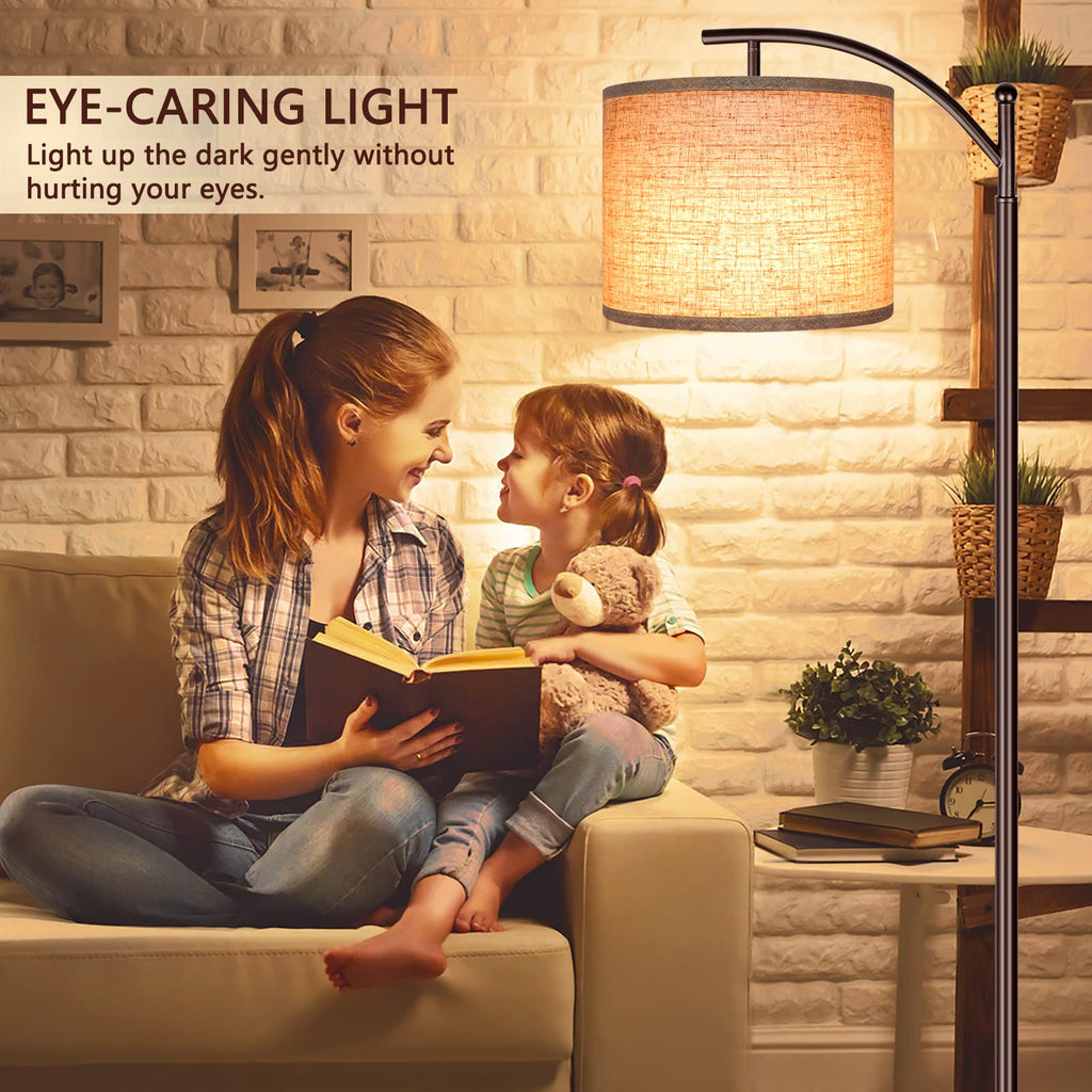 Floor Lamp for Living Room, LED Standing Lamp Tall Industrial Floor Lamp Reading for Bedroom, Office (9W LED Bulb, Beige Lampshade Included) -Oil-Rubbed Bronze