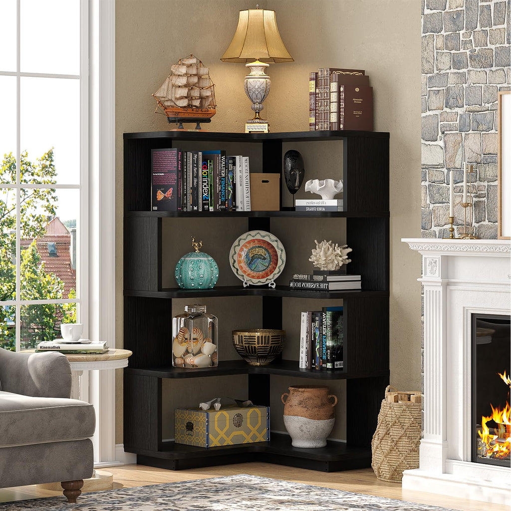 Corner Book Shelf - 5-Shelf L Shaped Corner Bookshelf with Baffle