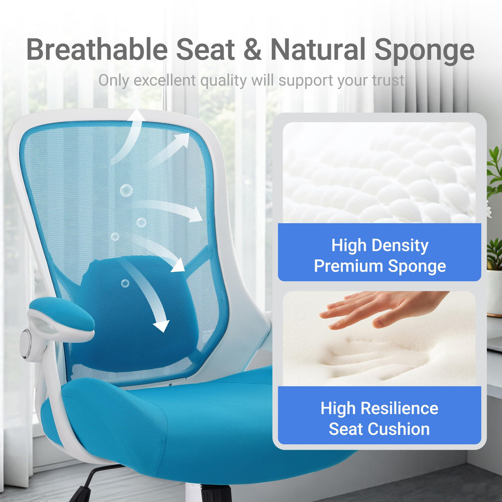 400lbs Heavy Duty Office Chair, 5" Thickened Seat Ergonomic Desk Chair with Adjustable Armrests, Home Office Computer Chairs for Long Hours Mesh Executive Chair(Blue)