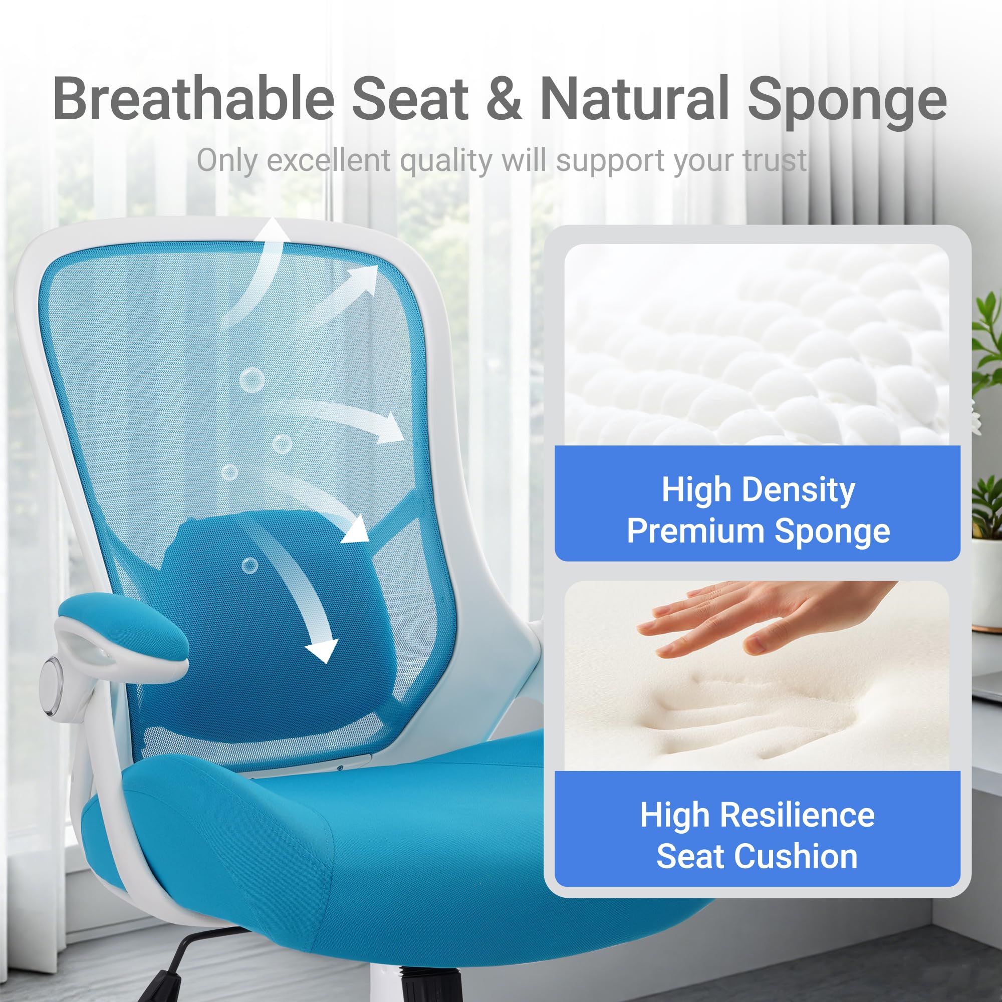 400lbs Heavy Duty Office Chair, 5" Thickened Seat Ergonomic Desk Chair with Adjustable Armrests, Home Office Computer Chairs for Long Hours Mesh Executive Chair(Blue)