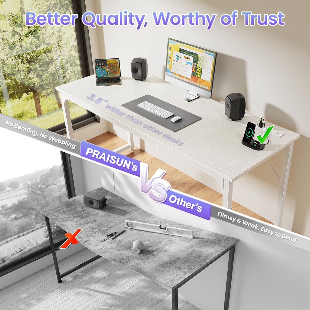 63 X 24 Inch Office Computer Desk with Power Outlets and USB-C Port, Larger and Longer Gaming Desk, for Home Office, Study, Writing Work from Home Table, Metal Frame, Rustic Brown