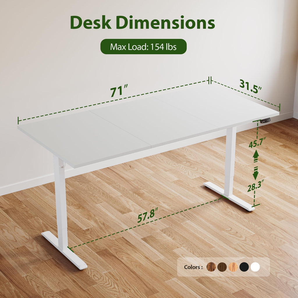 71 * 32 Inch Height Adjustable Electric Standing Desk, White