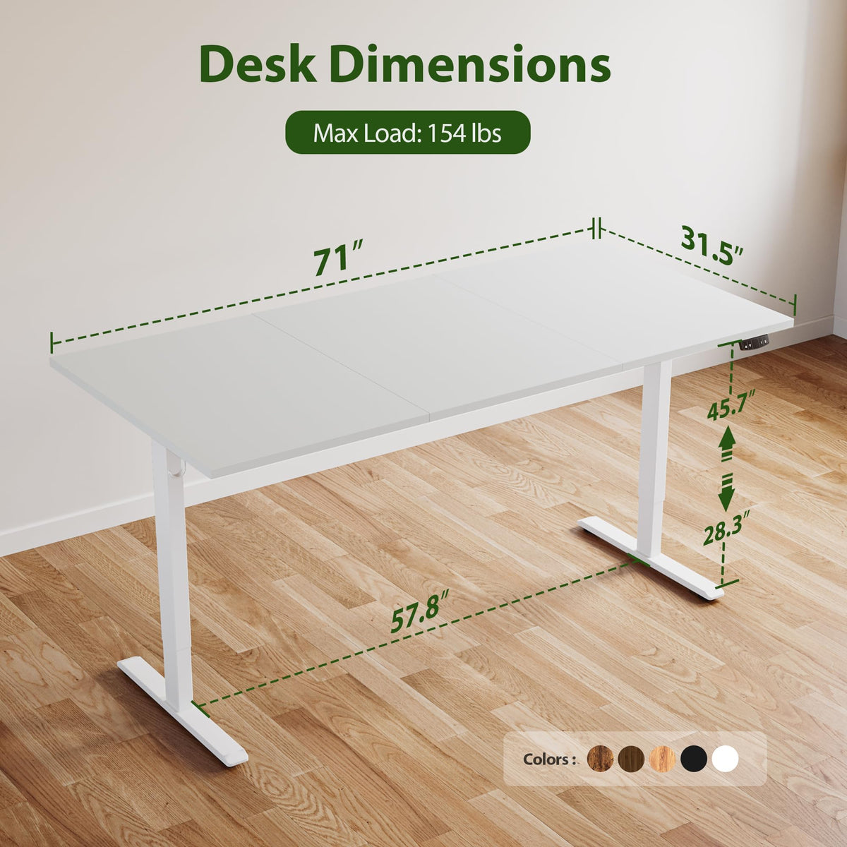 71 * 32 Inch Height Adjustable Electric Standing Desk, White