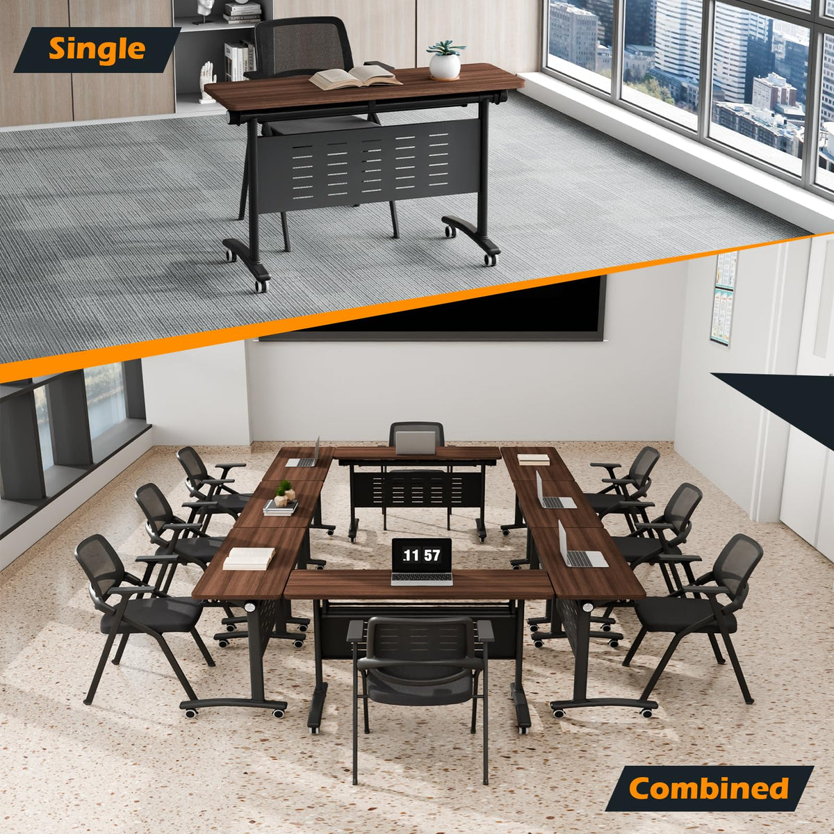 Conference Room Tables White,Folding Rectangular Flip Top Conference Table with Wheels for Large Meeting Seminar Home Office Classr (2, Little Walnut, 47.2 * 15.7in)