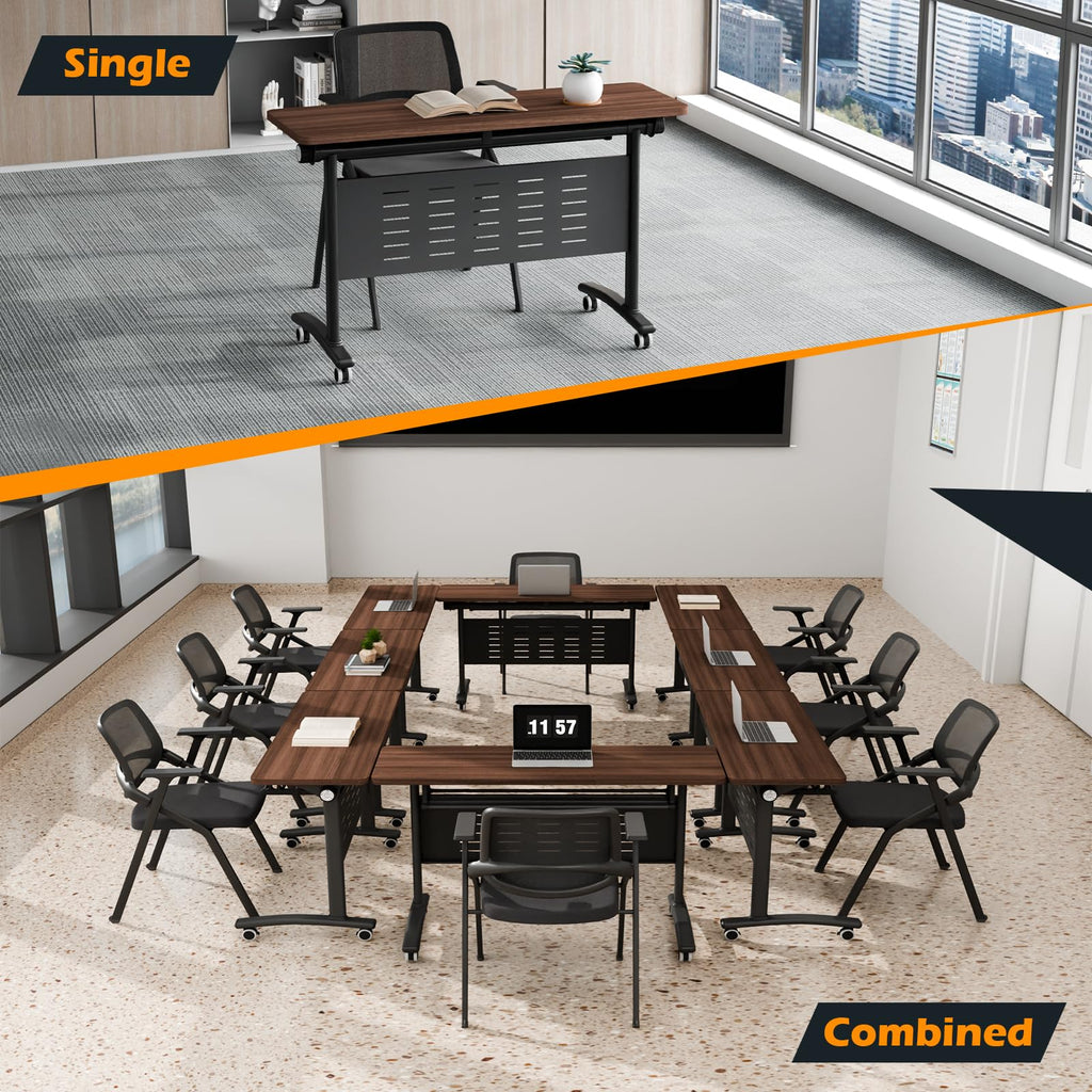 Conference Room Tables White,Folding Rectangular Flip Top Conference Table with Wheels for Large Meeting Seminar Home Office Classr (4, Little Walnut, 47.2 * 15.7in)