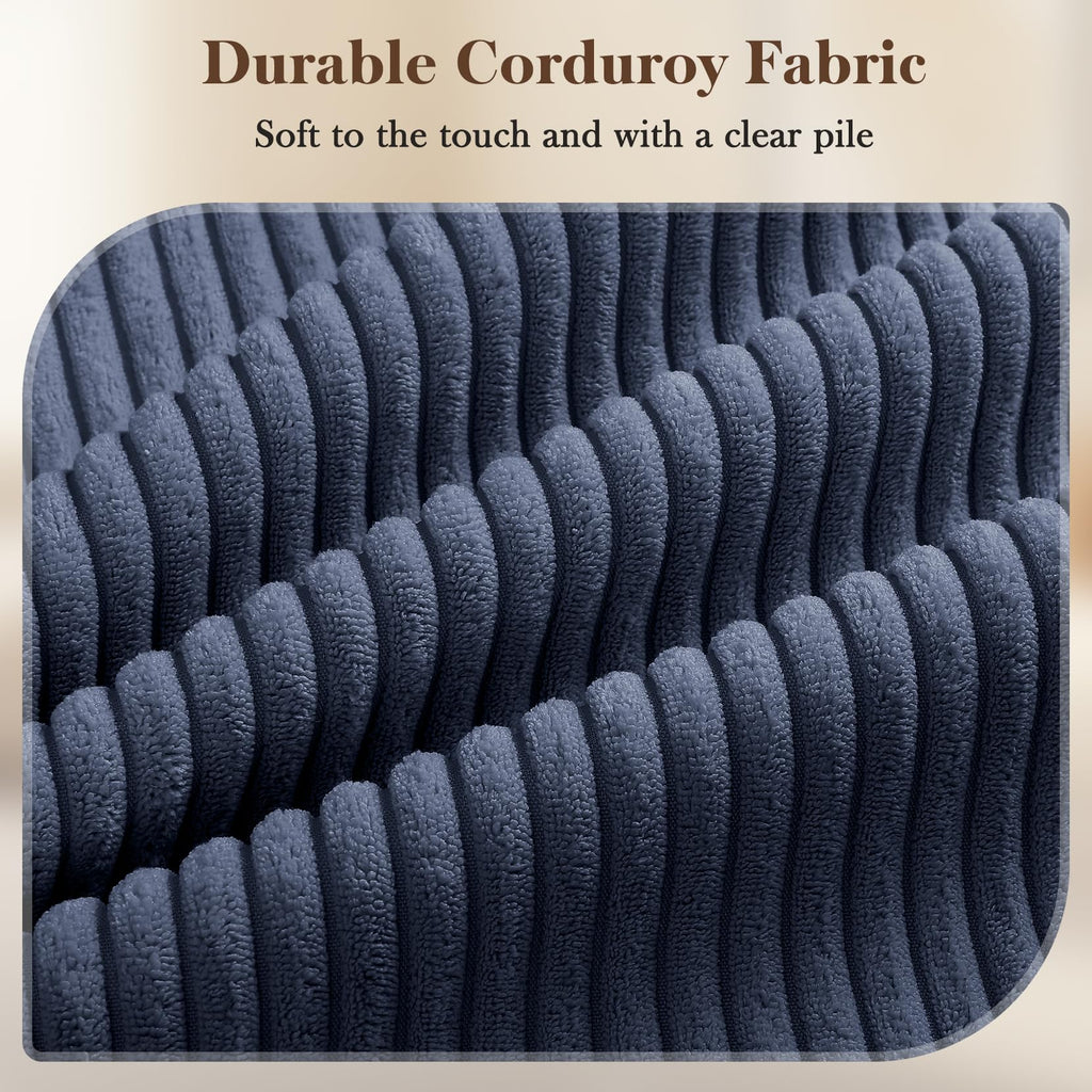 38.5" Accent Chair Dark Blue, Comfy Corduroy Single Sofa Seat with Spring Cushion, Upholstered Armchair with Deep Seat, Reading Chair for Adults, Modern Sofa for Living Room, Bedroom