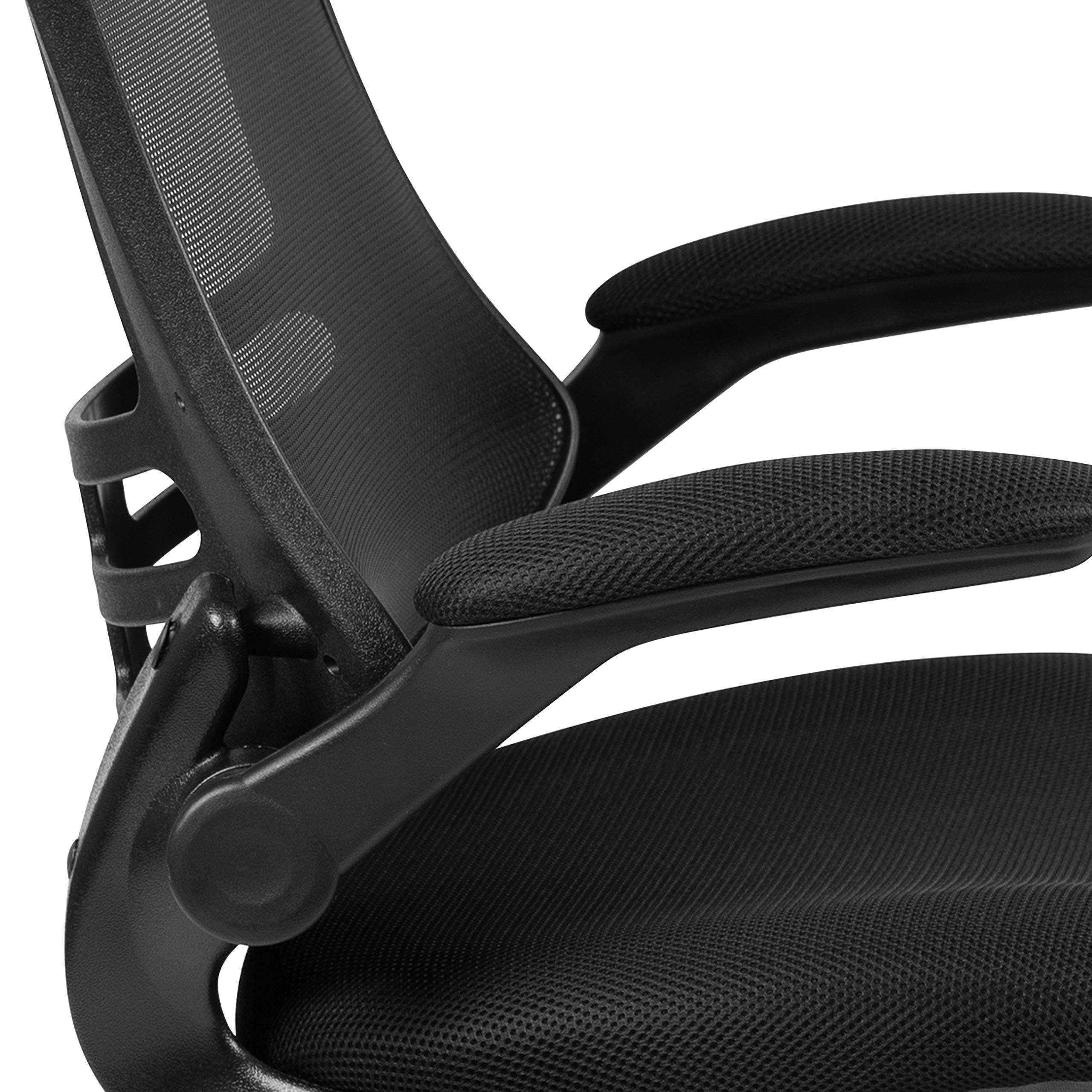 Set of 4, Mid-Back Swivel Ergonomic Task Office Chairs with Flip-Up Arms, Black Mesh