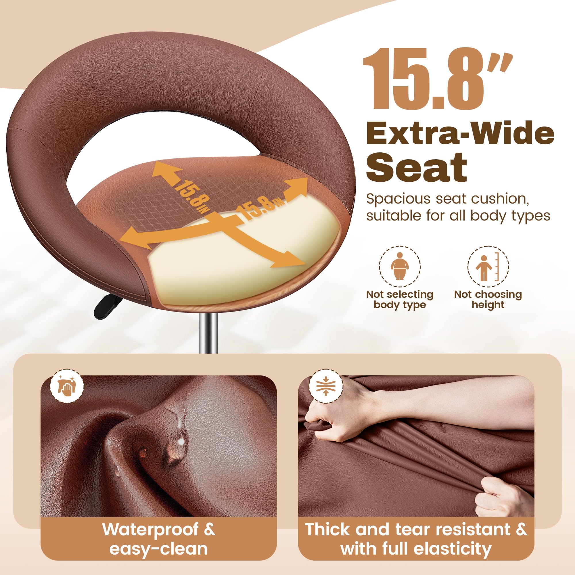 Brown 4 Pack, Drafting Chair with Back, Height Adjustable Rolling Stool with Foot Rest, Tall 360° Swivel Stool PU Leather Chair with Wheels for Home Office, Standing Desk