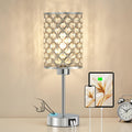 Crystal Table Lamp, Silver Touch Lamp with USB C+A Port, 3-Way Dimmable