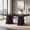 63-Inch Executive Desk, Large Office Computer Desk with Double Pedestal, Modern Simple Workstations Writing Table Conference Table Business Furniture for Home Office, Black