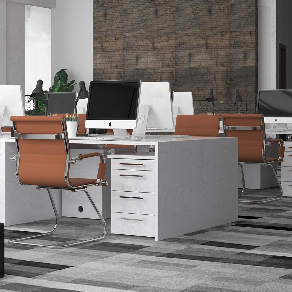 Conference Room Chairs Set of 6, Waiting Room Chairs with Arms, Faux Leather Reception Chairs No Wheels, Office Guest Chairs with Mid Back Support and Chrome Sled Base, Cafe