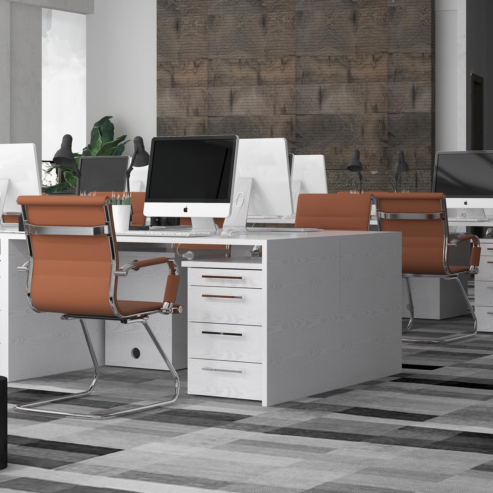 Conference Room Chairs Set of 6, Waiting Room Chairs with Arms, Faux Leather Reception Chairs No Wheels, Office Guest Chairs with Mid Back Support and Chrome Sled Base, Cafe