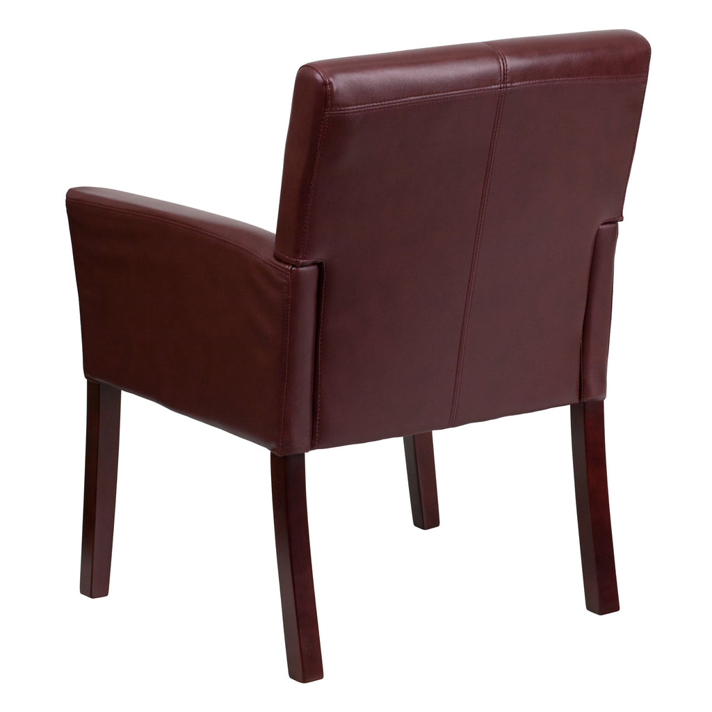 Burgundy LeatherSoft Executive Side Reception Chair with Mahogany Legs