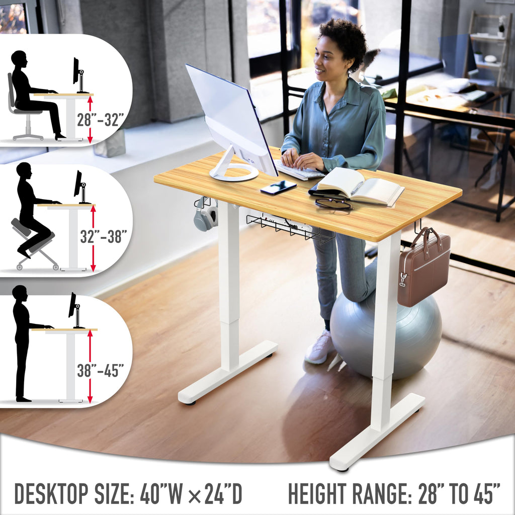 40-Inch Electric Height Adjustable Standing Desk with Drawer, Memory Preset and Cable Management Tray, Oak