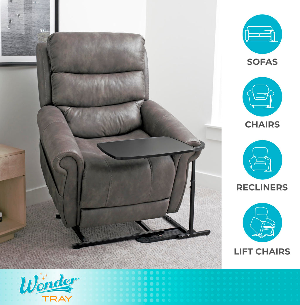 Wonder Tray, Adjustable Swivel Table, Large Laptop Stand, Couch Desk, Side Tables & Gaming Bench, TV-Trays for Eating on Couches, Chairs, Recliners, Black