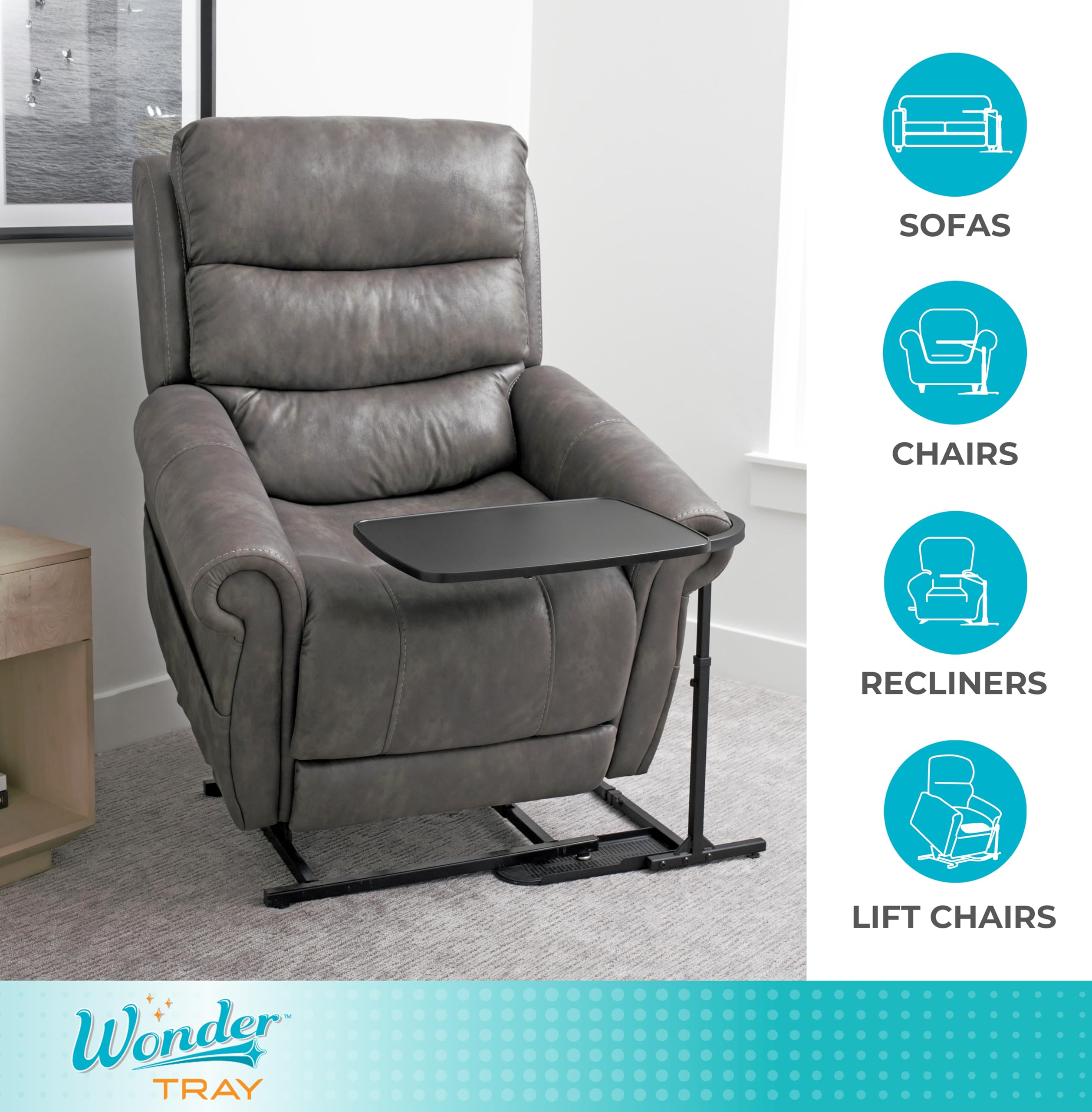 Wonder Tray, Adjustable Swivel Table, Large Laptop Stand, Couch Desk, Side Tables & Gaming Bench, TV-Trays for Eating on Couches, Chairs, Recliners, Black