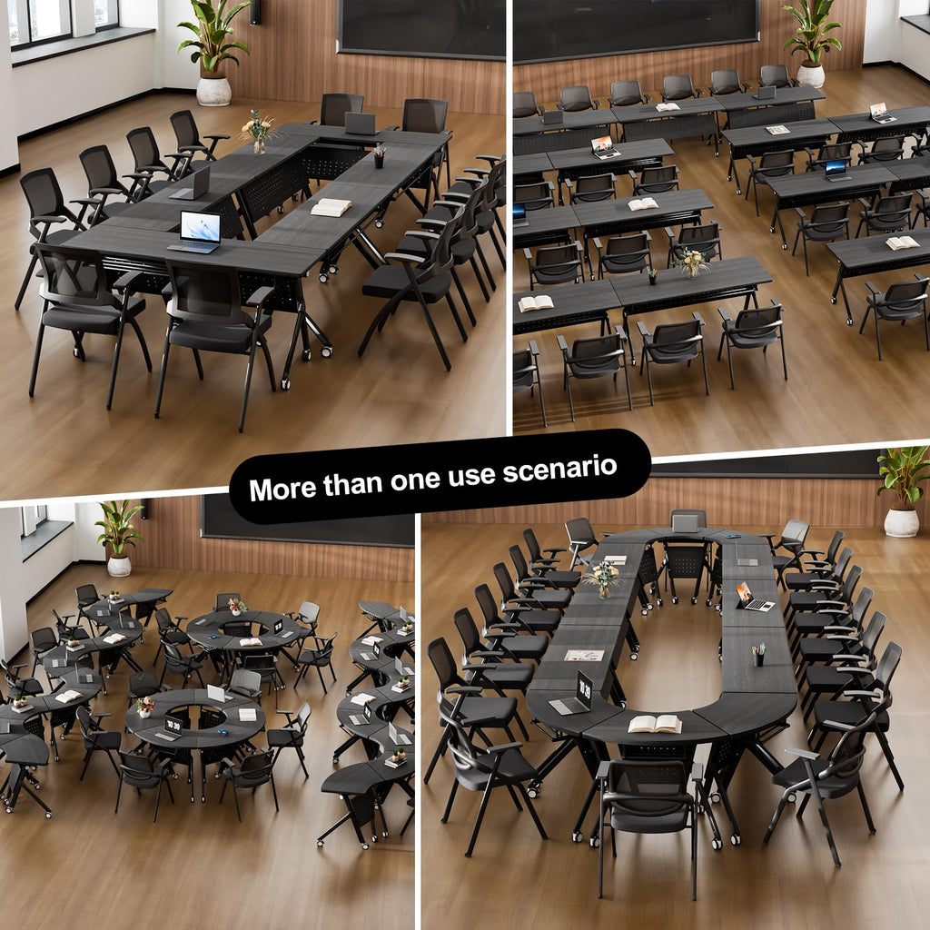 Conference Room Tables White,Folding Rectangular Flip Top Conference Table with Wheels for Large Meeting Seminar Home Office Classr (8, Black, 55.1in)
