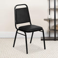Trapezoidal Back Vinyl Stackable Banquet Chair, Multipurpose Stacking Chair with Padded Seat and Back, Black