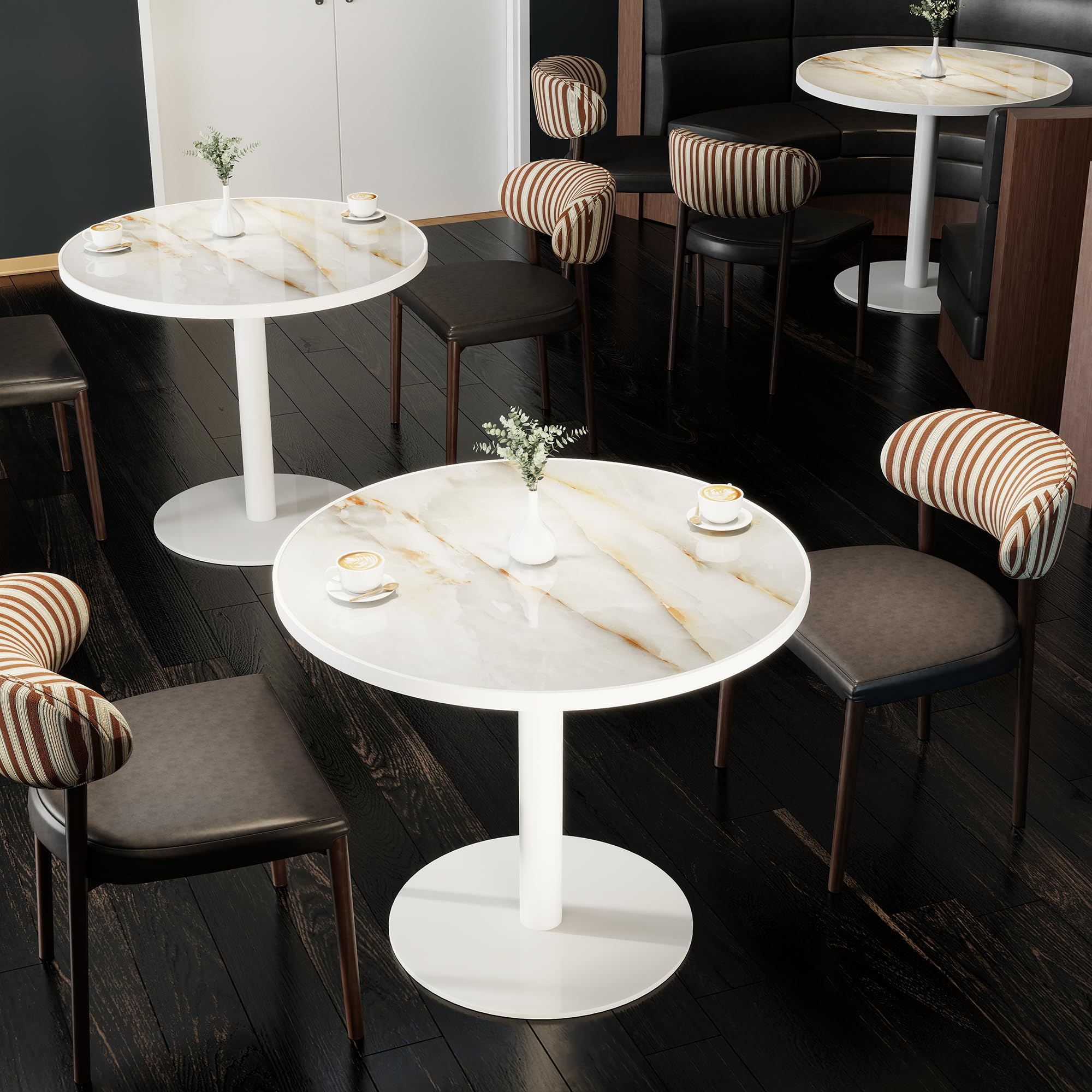 hausway 31.5" Tulip Table,Round Kitchen Dining Table for 2-4 with Thick Sintered Stone Top,Titanium Golden Pedestal Base,Heat-Resistant,Bistro Table for Dining Room,Café,Small Space（Silk Floating）