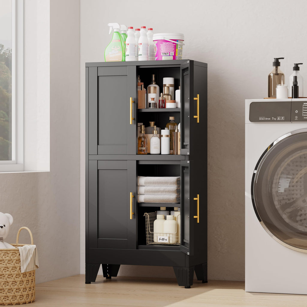 47” Black Metal Storage Cabinet, Kitchen Pantry Cabinet