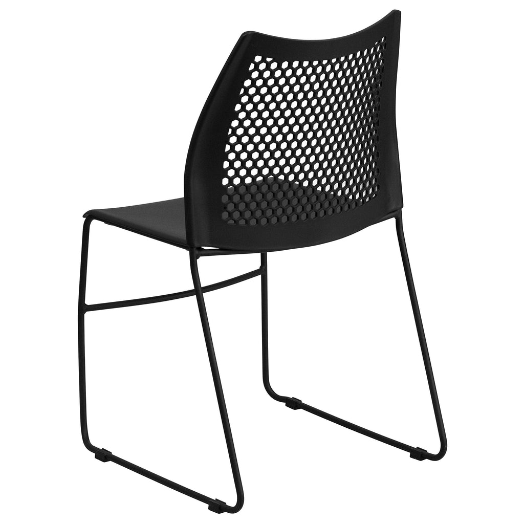 HERCULES Series 661 lb. Capacity Black Stack Chair with Air-Vent Back and Black Powder Coated Sled Base