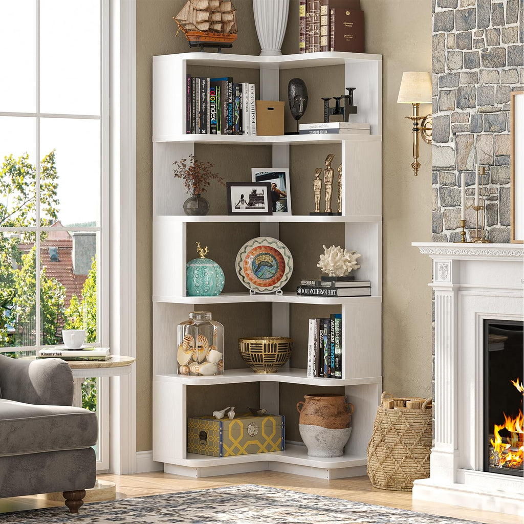 Corner Book Shelf, 6-Shelf L Shaped Corner Bookshelf with Baffle