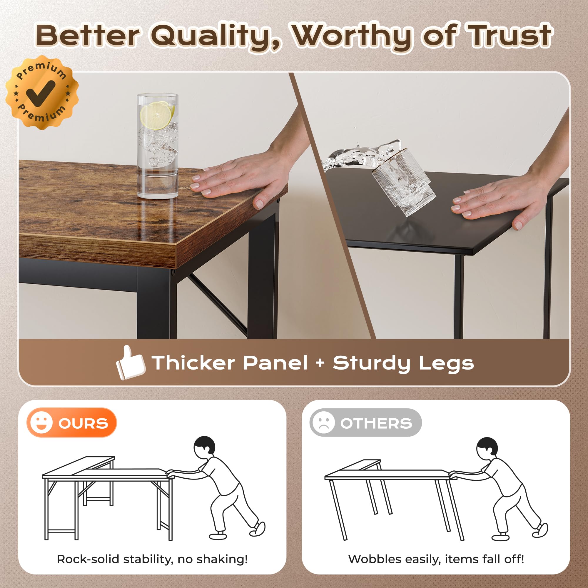 55 Inch L Shaped Desk with Power Outlets and USB-C Port, 0.95 Inch Thicker Desktop, Reversible Computer Desk, Larger Office Corner Gaming Desk, Metal Frame, for Home Office, Study, Rustic Brown