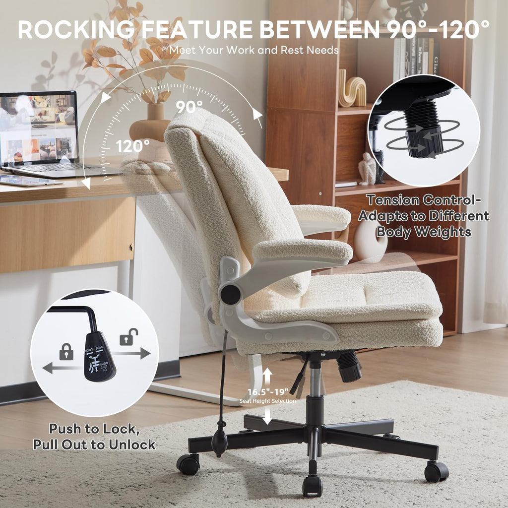 Criss Cross Office Chair with 2 in 1 Inflatable Flip-up Back, Ergonomic Wide Seat Desk Chair with Adjustable Arms and Wheels, Cross Legged Office Chair for Home & Office, Beige