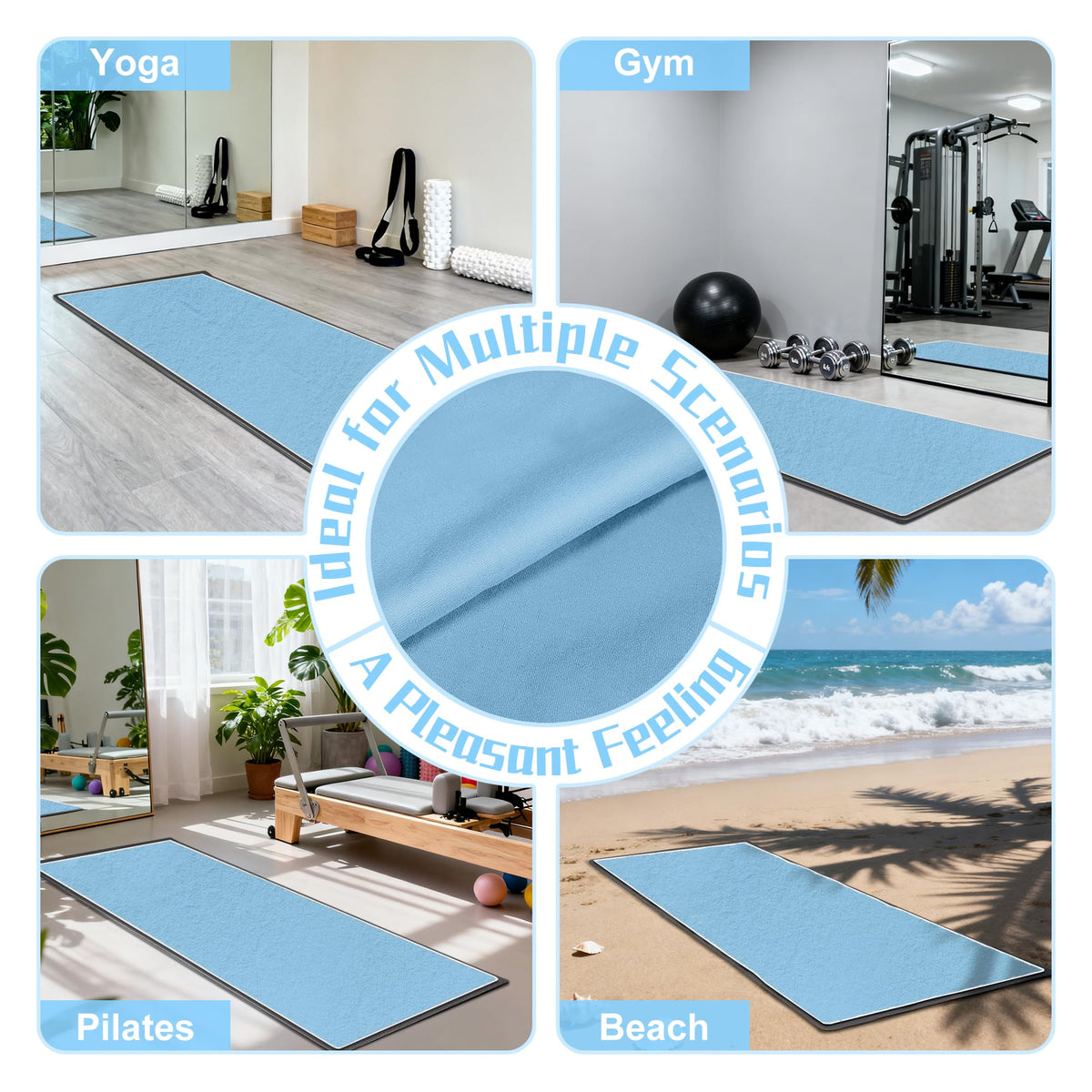Yoga Towel,Ultra-Absorbent Yoga Mat Towel for Hot Yoga Towel Non Slip,Featuring Ultra-Stylish Prints,Ideal for Workouts,Hot Yoga, Bikram,Pilates Equipment,72 x 27 in, Blue