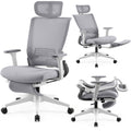 Foldable Office Chair with Foot Rest, Ergonomic Office Chair with Adjustable Lumbar Support, Headrest, Armrest, Home Office Desk Chairs for Space Saving, Grey